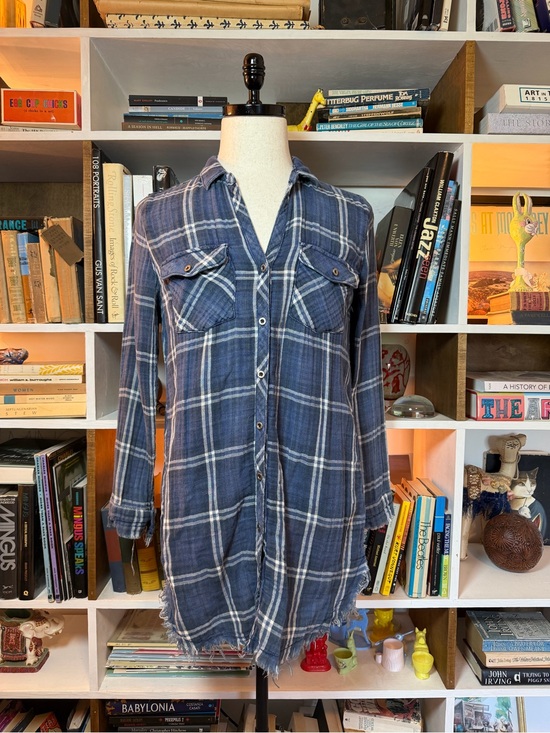 Sneak Peek Tops - Sneak Peek Blue Plaid Button-Up Tunic